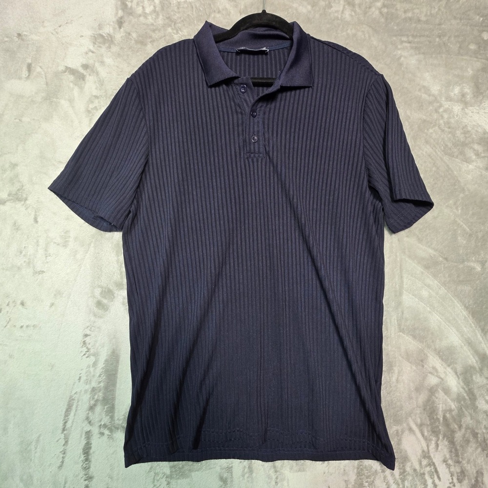PJ Paul Jones Mens Navy Blue Ribbed Short Sleeve Polo Shirt Size M Slim Fit